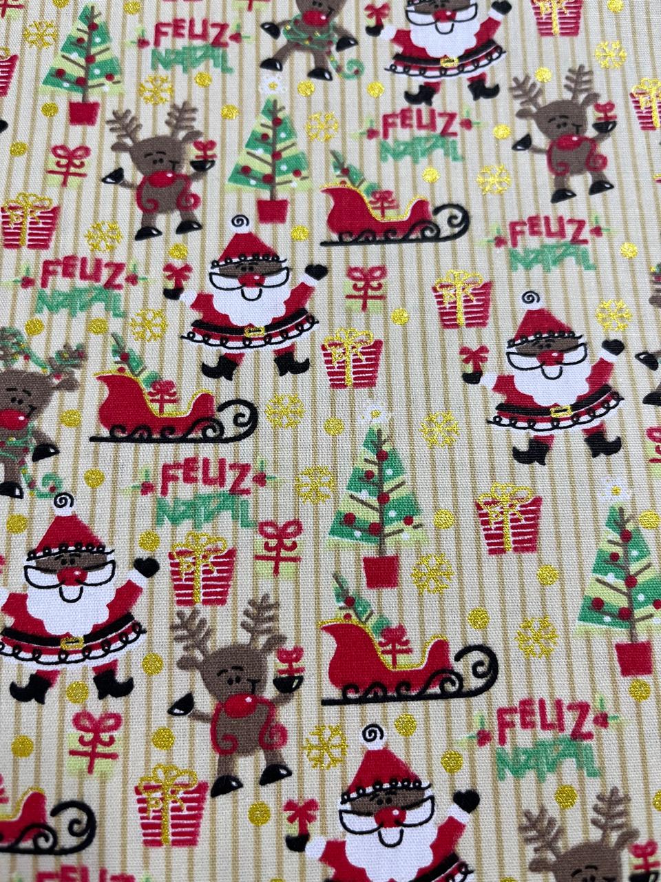 ESTAMPA NATAL GOLD FUNDO BEGE