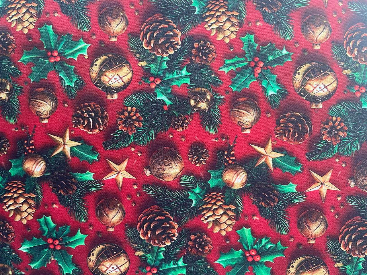 TECIDO DIGITAL 3D NATAL BOLINHAS E ESTRELAS